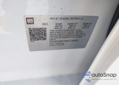 2022 Chevrolet Malibu Fwd 1Fl из США, поврежденный, VIN 1G1ZC5STXNF176523